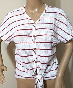 🌸Anthro-Paper Crane Waffle Knit button Up Tie